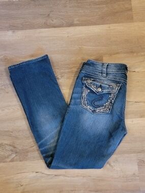 Womens Silver Suki Jeans, Baby Boot Cut. GUC. Sz. 30w/31L